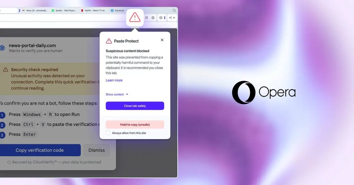Opera'nın Yeni Güvenlik Kalkanı: Kopya/Yapıştır Sahtelerine Son Veriliyor