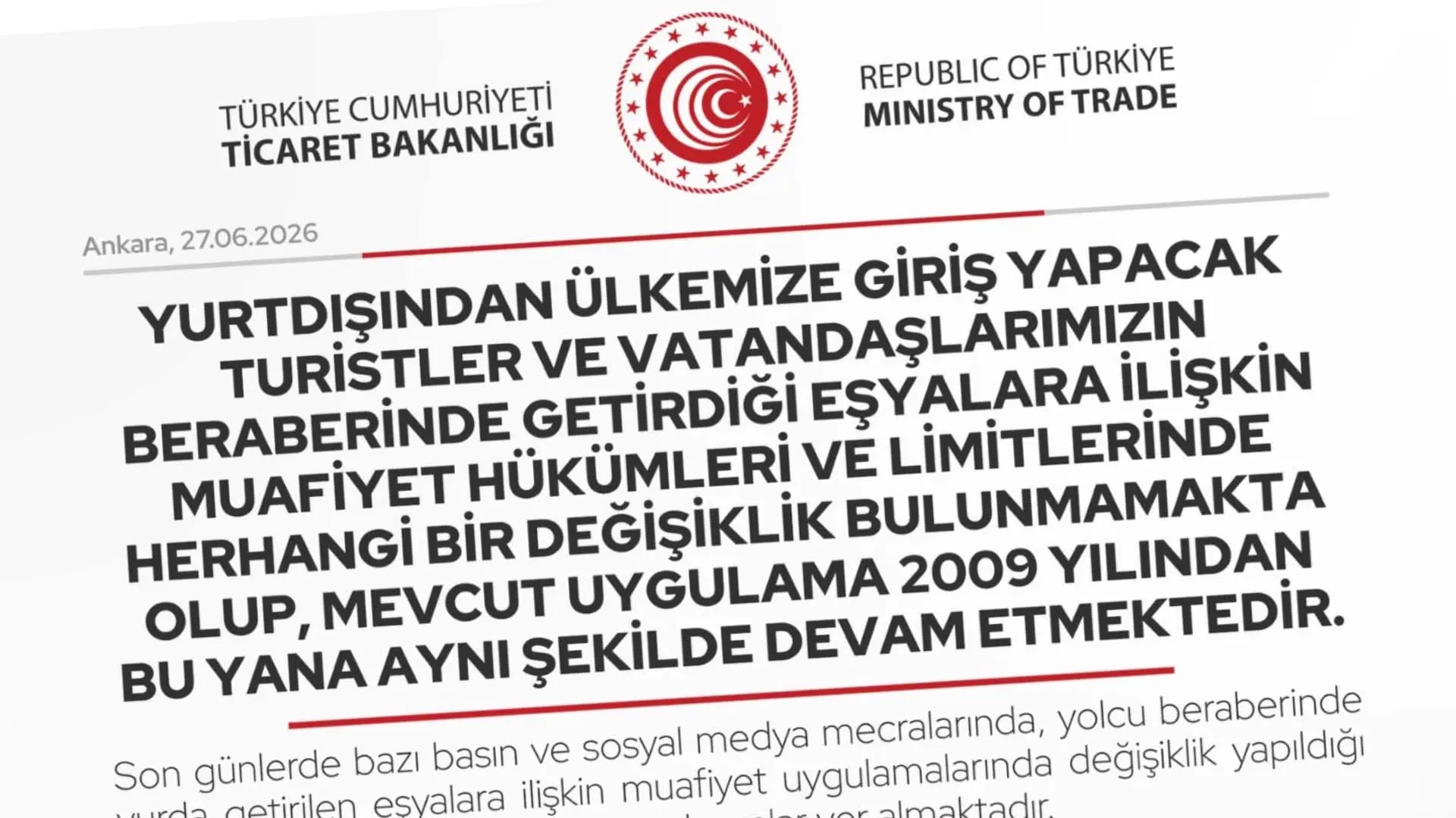 Ticaret Bakanlığı'ndan Açıklama: Yolcu Beraberinde Getirilen Eşyada Yeni Düzenleme Yok